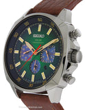 Seiko Mens Recraft Solar Chronograph - Stainless - Green Dial - Leather Strap - SSC513A