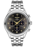 Seiko Mens Solar Chronograph - Black Sunray Dial - Two-Tone - Bracelet - Date - SSC563