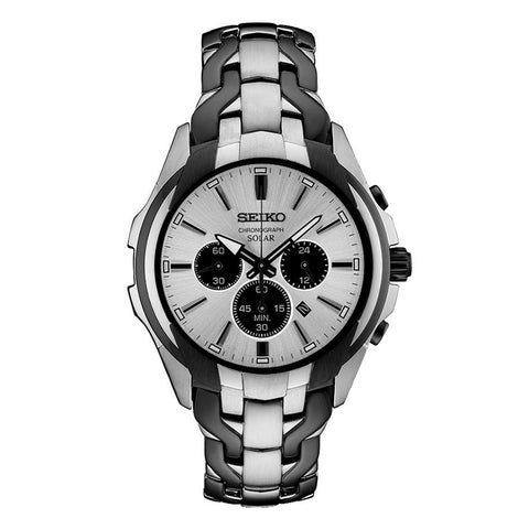 Seiko Mens Solar Chronograph - Two Tone - Black Ion Finish - SSC635