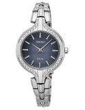 Seiko Solar Ladies Recraft 32 Crystal Dress Watch - Stainless - Black Dial - SUP345