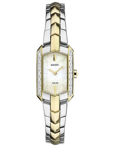 Seiko Womens Tressia Solar Diamond Dress Watch - Two-Tone - White Dial - SUP358