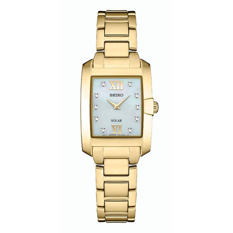 Seiko Solar Ladies Square Diamond Watch - Gold-tone -  Mother of Pearl Dial - SUP378_359980ae-7c92-4d4f-a22a-fc939d52ec08