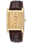 Seiko Solar Mens Watch - Gold-Tone Rectangular Dial - Brown Leather Strap - SUP896_94cf5d57-a2c9-4040-a143-6e327e27ce97