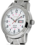 Seiko Solar Ladies Railroad Style Sporty Dress Watch - White Dial - Stainless - SUT167A