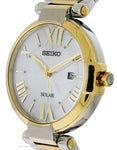 Seiko Solar Recraft Ladies Watch - Two-Tone - White Dial - Date - Bracelet - SUT174A