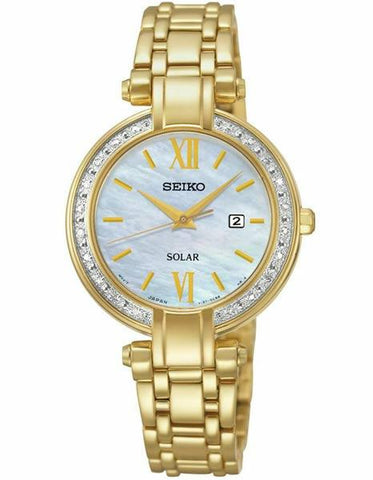 Seiko Tressia Solar Diamond Ladies Watch - Gold-Tone - Mother of Pearl - Date - SUT182_d6153158-f558-4abf-aa4b-ea9bf2c7f76e