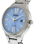 Seiko Solar Ladies Dress Watch - Stainless - Blue Dial - Date - SUT209A