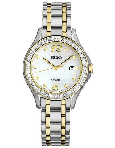 Seiko Ladies 40 Crystal Sport Watch - White Dial - Stainless & Gold-Tone - Date - SUT312