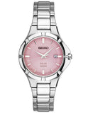 Seiko Solar Ladies Sport Dress Watch - Pink Dial - Stainless - Date - Bracelet - SUT315