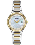 Seiko Womens Solar Diamond Dress Watch - Two-Tone - Mother of Pearl - Date - SUT318