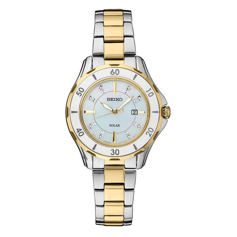 Seiko Solar Ladies Diamond Watch - Two-Tone - Bracelet - Mother of Pearl Dial - SUT338_ed9daa02-9259-44ed-b7f0-3b83d626432f