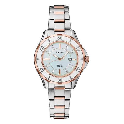 Seiko Solar Ladies Diamond Watch - Mother of Pear Dial - Rose Gold-Tone Accent - SUT340_76f952a5-d7ef-41c8-8bdc-70219a79fa69