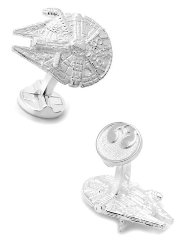 Star Wars Millennium Falcon 3D Cufflinks - Sterling Silver - Logo Swivel Closure - SW-MF7-S925