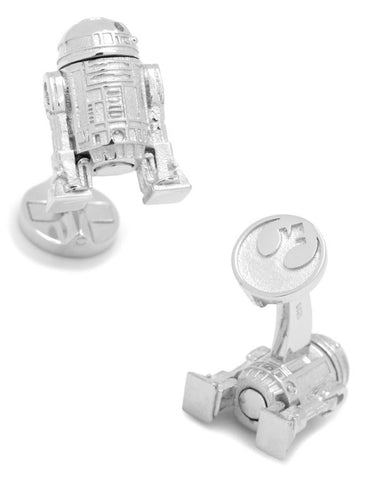 Star Wars R2-D2 3D Cufflinks - Sterling Silver - Logo Back Closure - SW-R2MOV-S925