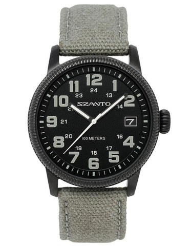 Szanto Mens 1100 Series - Black Steel - Black Dial - Grey Strap - 100m - Date - SZ-1103_d6fe6dc5-cf9f-42ab-ba7b-223220a24d89