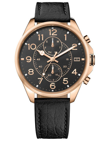 Tommy Hilfiger Mens Watch - Black Dial & Strap - Rose Gold-Tone Case - Day/Date - TH-1791273_cb24db16-669e-47d3-b501-29ce2c47b0b6