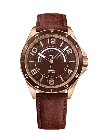 Tommy Hilfiger Mens Ian Watch - Rose Gold-Tone Stainless Steel - Brown Leather - TH-1791392