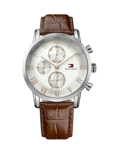 Tommy Hilfiger Mens Kane Watch - Stainless Steel - Brown Leather Strap - TH-1791400