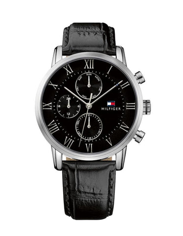 Tommy Hilfiger Mens Kane Watch - Stainless Steel - Black Leather Strap - TH-1791401