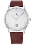 Tommy Hilfiger Mens Dustin Watch - Stainless Steel - White Dial - Date - Leather - TH-1791495