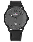 Tommy Hilfiger Mens Dustin Watch - Black Metal - Gray Dial - Date - Leather - TH-1791497