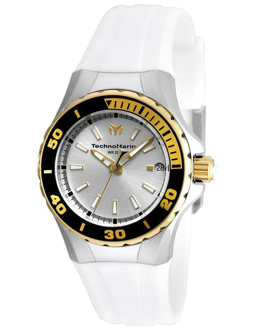 TechnoMarine Manta Lady - Black & Gold Bezel - Silver Dial - White Strap - Date - TM-215057_df0891b6-a0bc-4879-9d7a-9aa42a1247cf