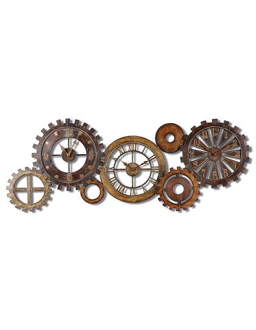 Uttermost Spare Parts Large Wall Clock - Metal Gear Collage - Rustic Colors - UM-06788