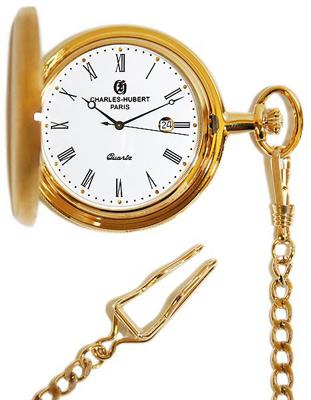 Charles-Hubert 14k Gold-Plated Brass Pocket Watch - Roman Numerals - 48mm - XWA1033_40f4bed5-1017-4241-8625-fce85632276e