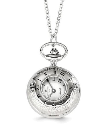 Charles Hubert Floral Design Pendant Necklace Watch - Chrome Finish - XWA4444_f4ddc336-3563-49e2-807d-1aa54c5706aa