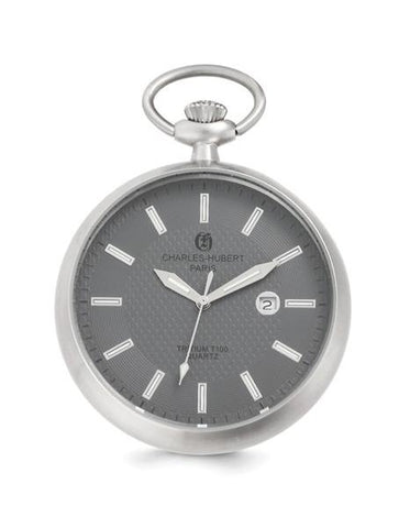 Charles Hubert Open Face Tritium Quartz Pocket Watch - Stainless Steel - XWA5559_4428d017-2c09-4b5f-b501-1dac145ee407