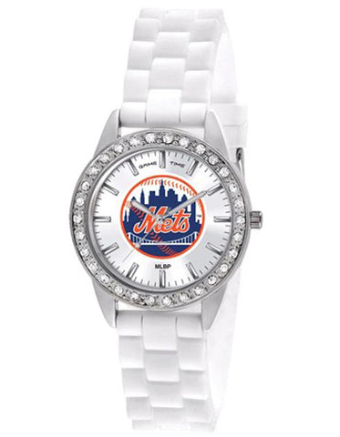 MLB Womens New York Mets Frost Watch - Crystal Bezel - Silicone Strap - XWL960