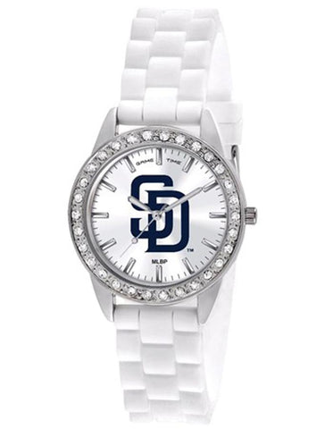 MLB Womens San Diego Padres Frost Watch - Crystal Bezel - Silicone Strap - XWL965