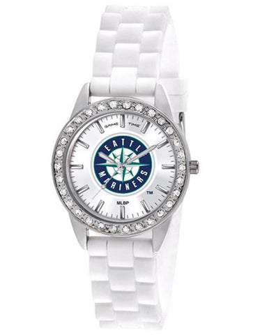 MLB Womens Seattle Mariners Frost Watch - Crystal Bezel - Silicone Strap - XWL967