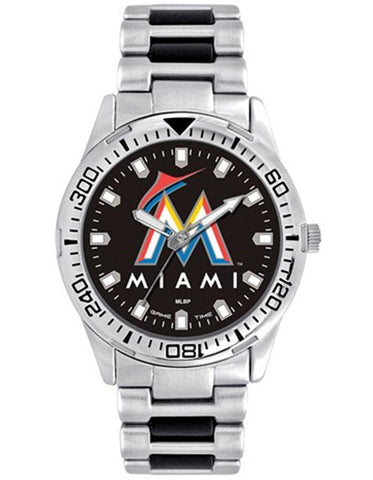 MLB Mens Miami Marlins Heavy Hitter Watch - Bracelet Strap - Color Logo - XWM2619