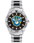 MLB Mens Milwaukee Brewers Heavy Hitter Watch - Bracelet Strap - Color Logo - XWM2621