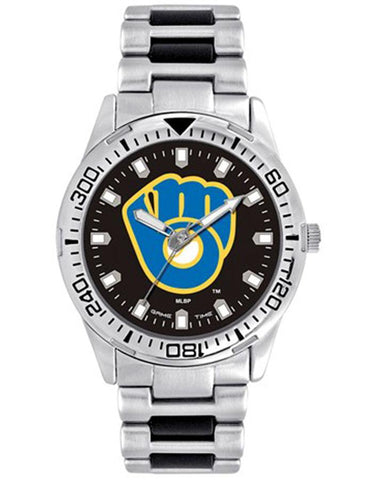 MLB Mens Milwaukee Brewers Heavy Hitter Watch - Bracelet Strap - Color Logo - XWM2621